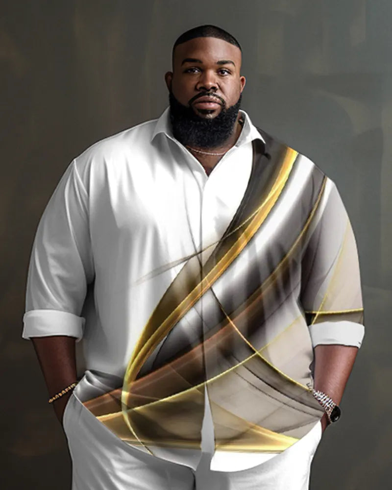 Big & Tall White Gradient Shirt Shorts Set for big men view 2