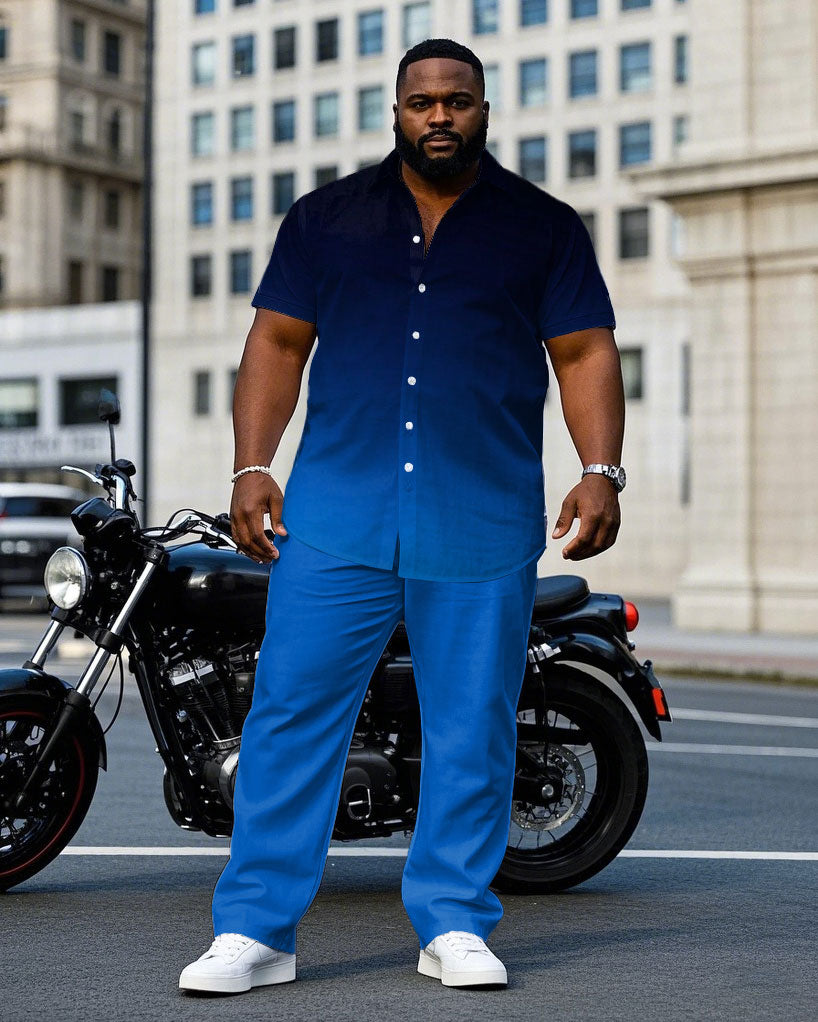 Big & Tall Black Blue Gradient T-Shirt Pants Set for big men view 1