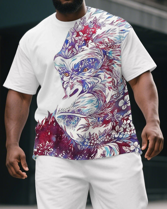 Big & Tall Geometric Graphic T-Shirt Shorts Set for big men view 2