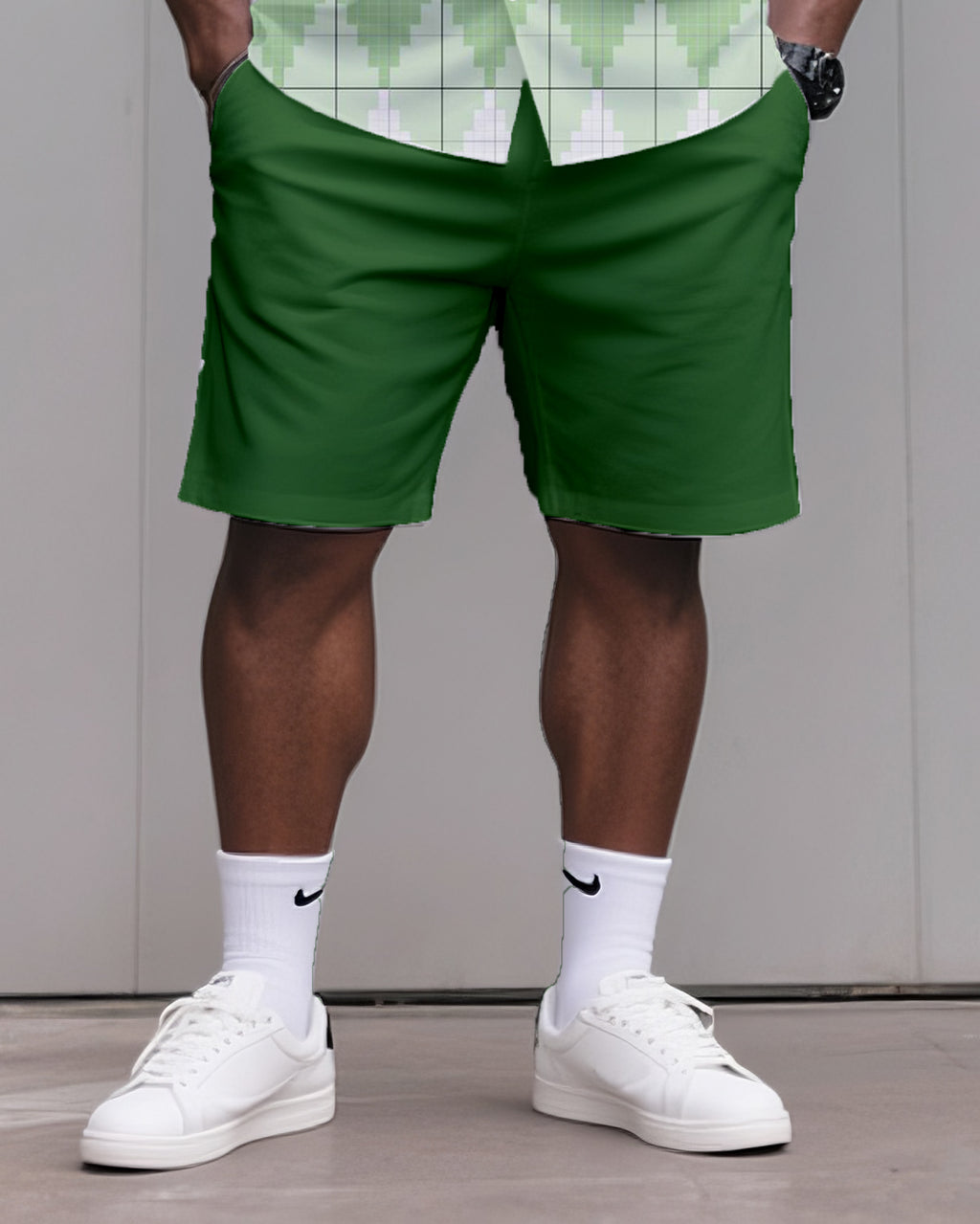 Big & Tall Green Gradient Graphic T-Shirt Shorts Set for big men view 3