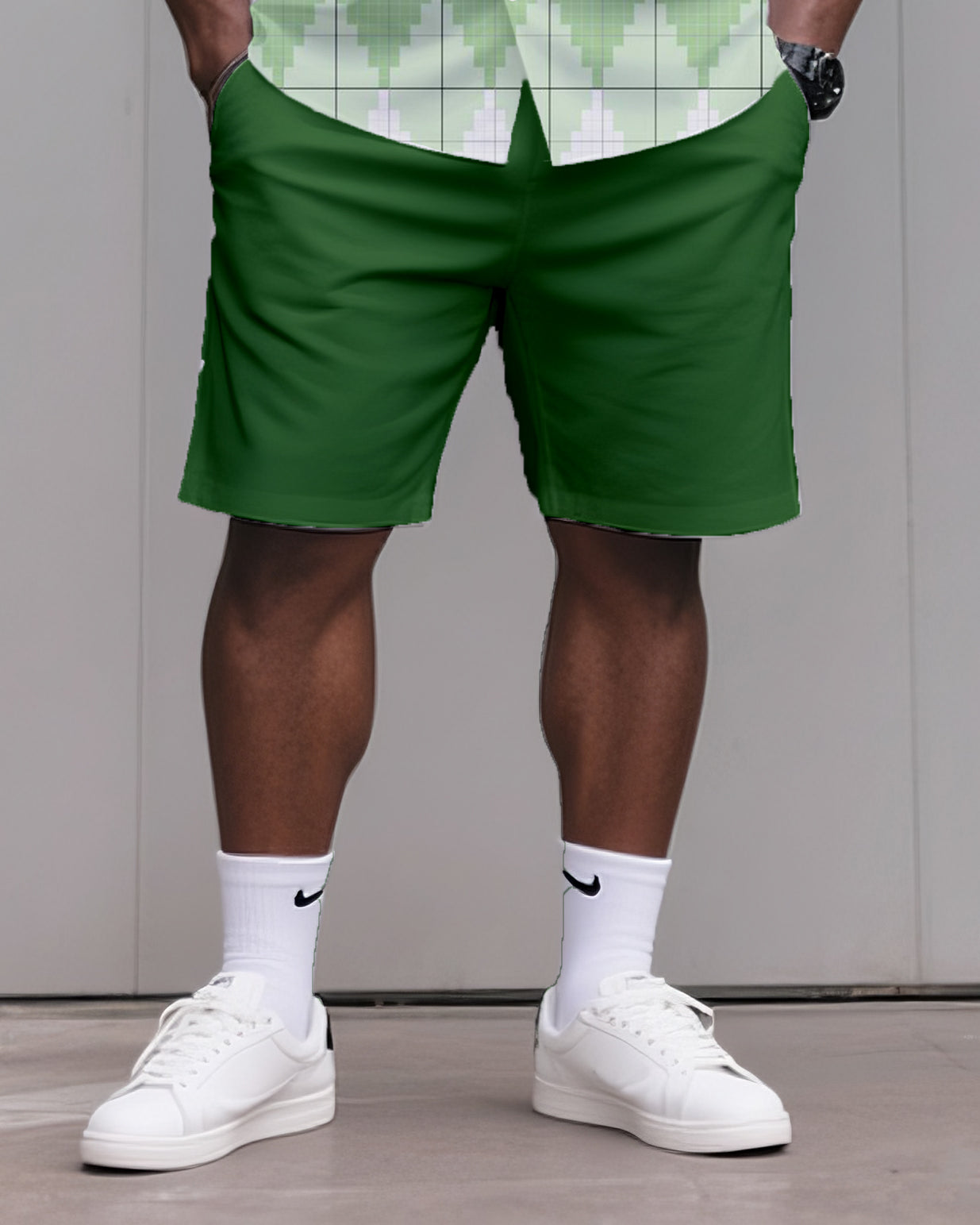 Big & Tall Green Gradient Graphic T-Shirt Shorts Set for big men view 3