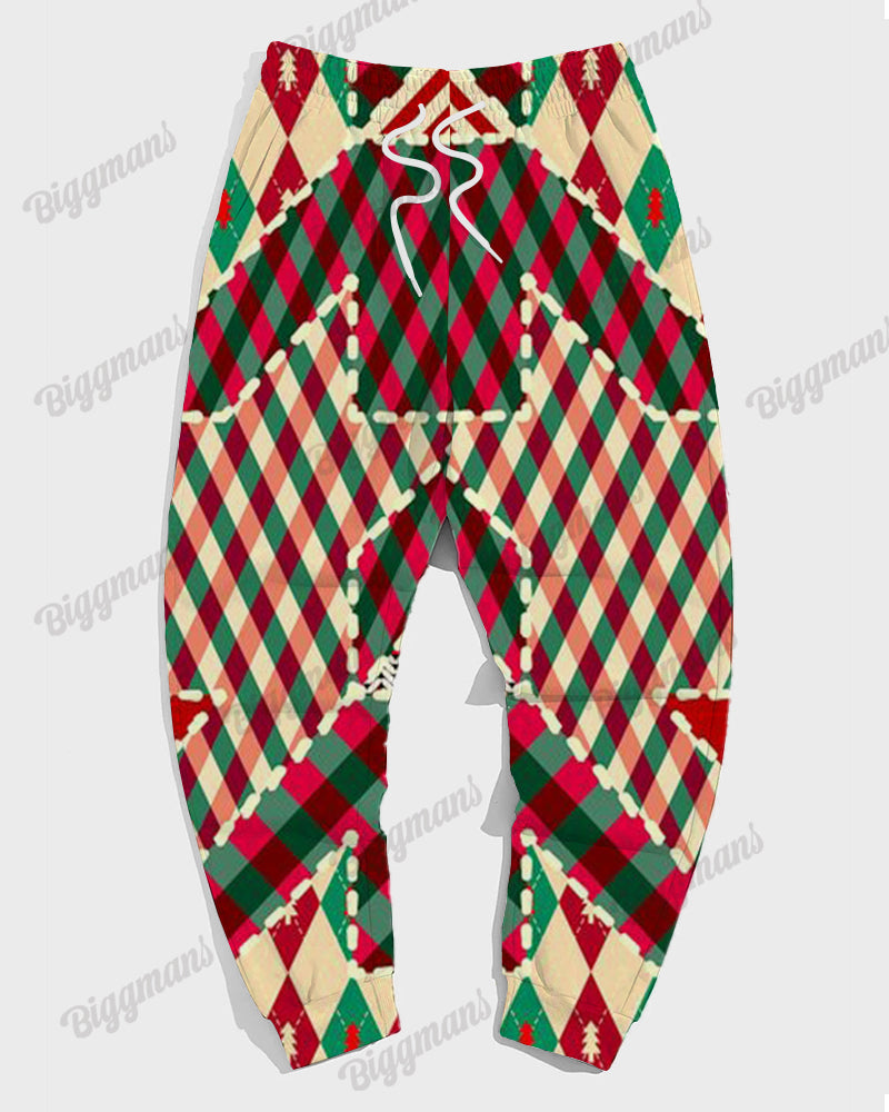 Big & Tall Red Colorblock Plaid Hoodie Sweatpants Set for big men view 4