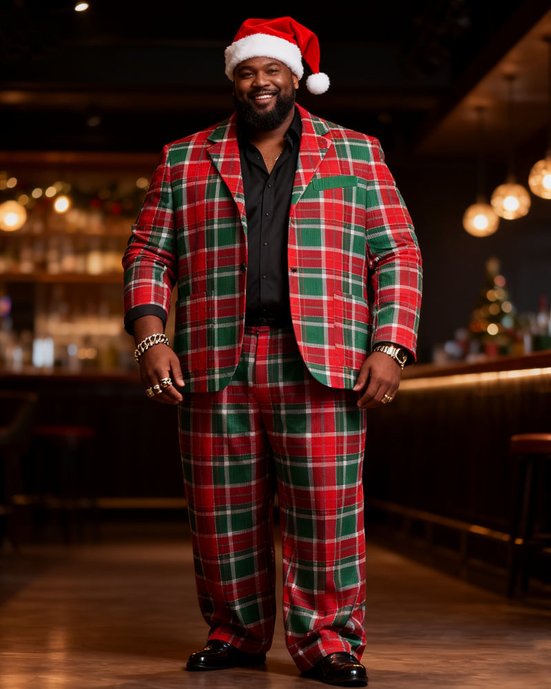 Big & Tall Red Green Plaid Two-piece Set for big men view 5