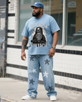 Big & Tall Denim Graphic T-Shirt Pants Set for big men