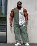 Big & Tall White Green Patchwork Vest Pants Set for big men view 1