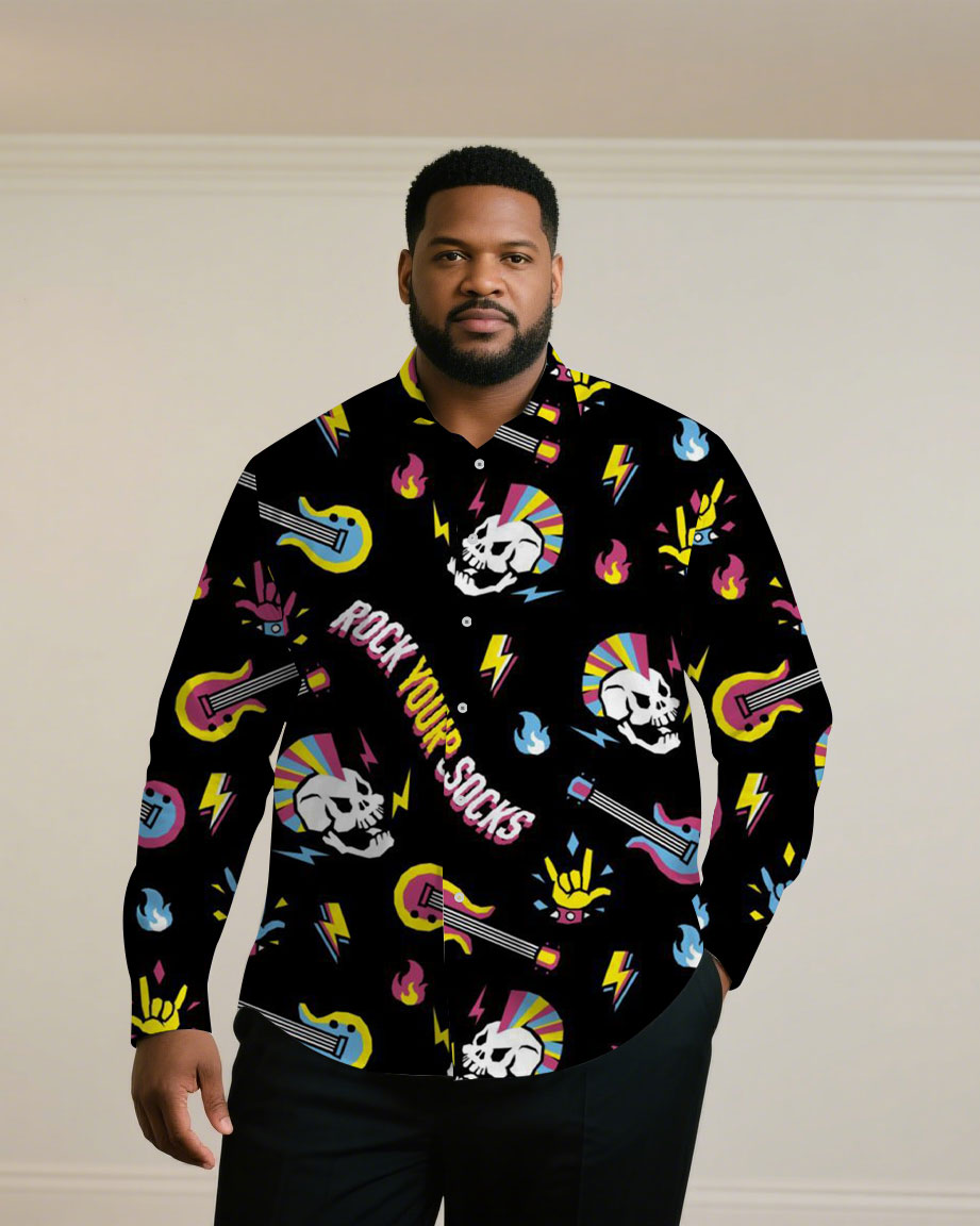 Big & Tall Black Skull Long Sleeve Shirt for big men view 1