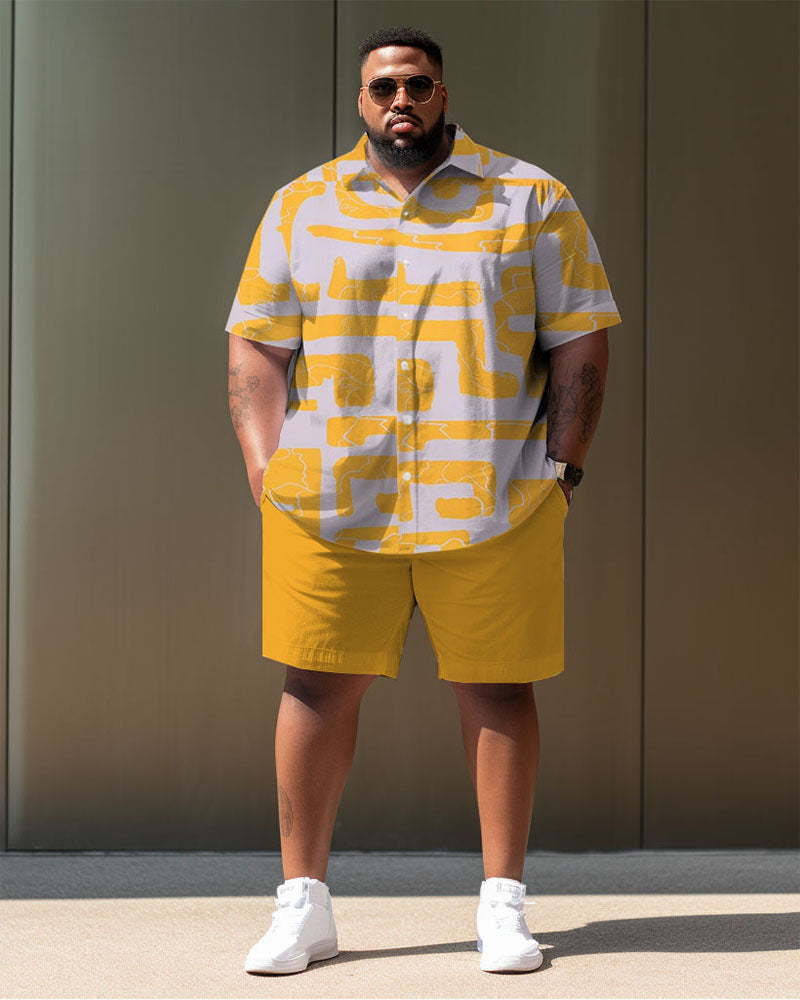 Big & Tall Geometric Graphic T-Shirt Shorts Set for big men view 2