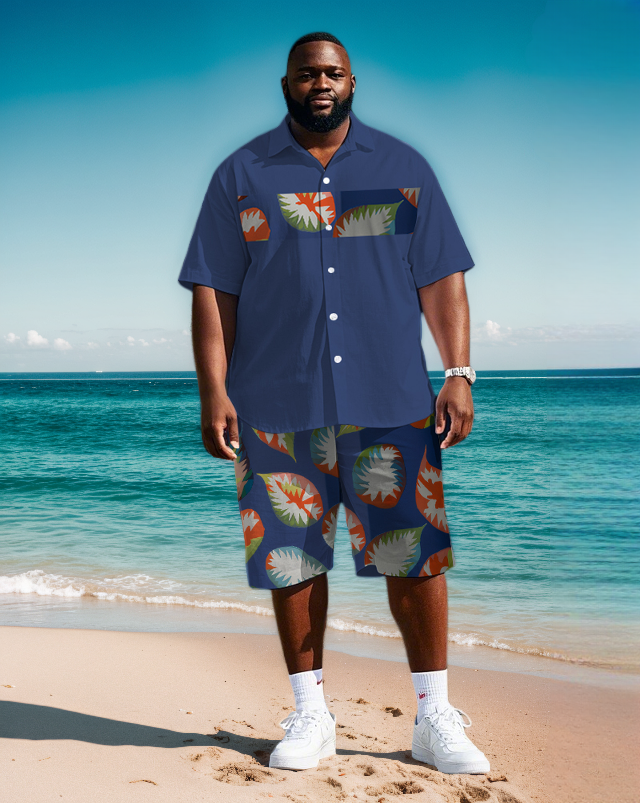 Big & Tall Colorblock Geometric T-Shirt Shorts Set for big men view 1