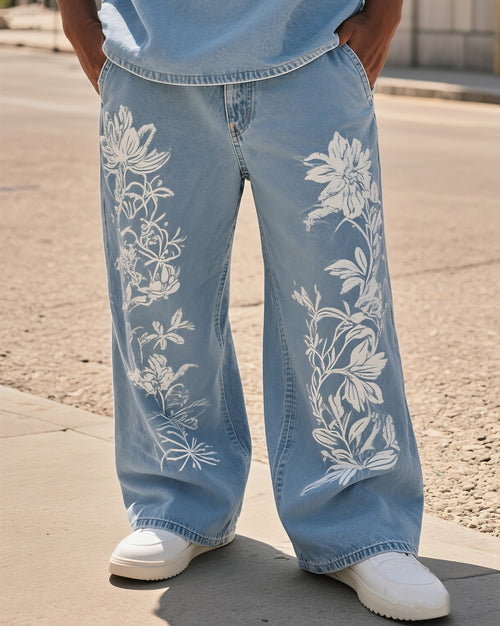 Big & Tall Denim Floral Streetwear Jeans for big men