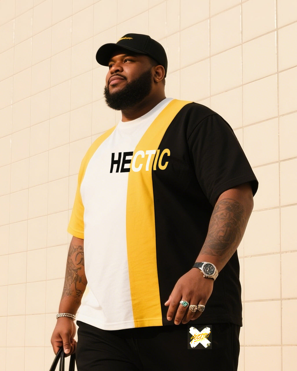 Big & Tall Colorblock Streetwear Two-piece Set for big men view 2