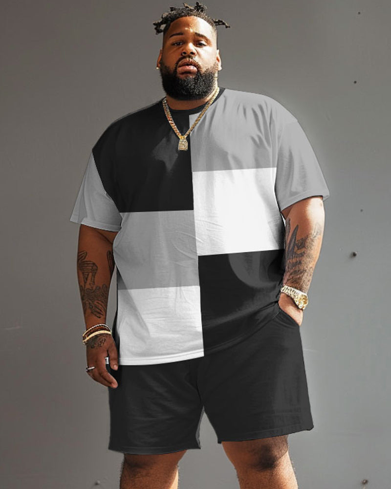 Big & Tall Black White Colorblock Two-piece Set for big men view 1