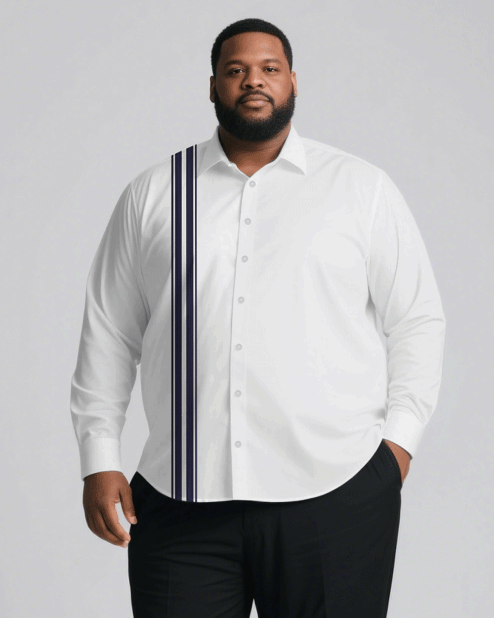 Big & Tall White Colorblock Striped T-Shirt Pants Set for big men view 2