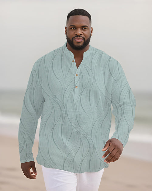 Big & Tall Green Striped Graphic Long Sleeve Shirt for big men view 2