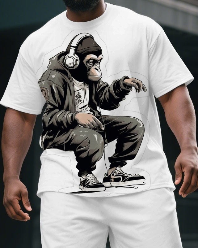 Big & Tall Graphic Streetwear T-Shirt Shorts Set for big men view 2