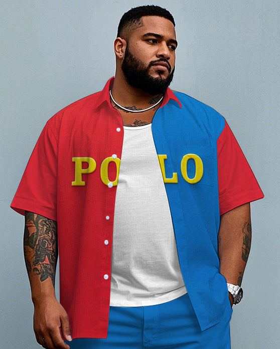 Big & Tall Red Colorblock Graphic T-Shirt Shorts Set for big men view 2