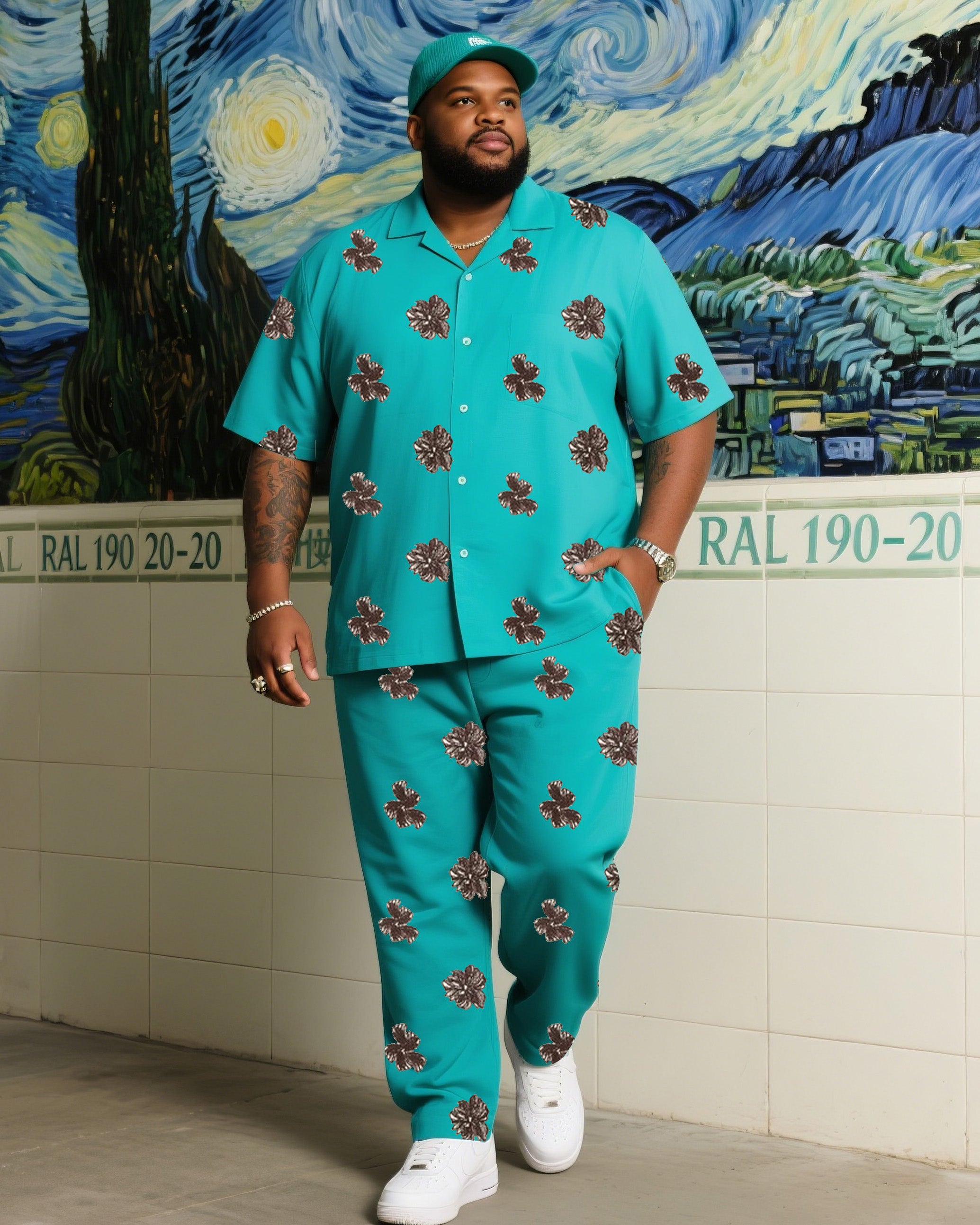 Big & Tall Blue Vintage T-Shirt Pants Set for big men view 1