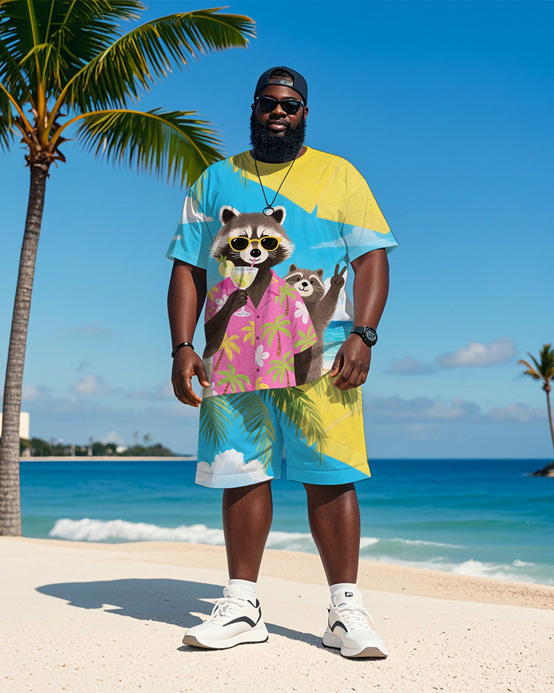 Big & Tall Blue Hawaiian T-Shirt Shorts Set for big men view 2