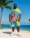 Big & Tall Blue Hawaiian T-Shirt Shorts Set for big men view 2
