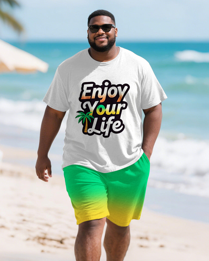 Big & Tall Hawaiian Graphic T-Shirt Shorts Set for big men view 1