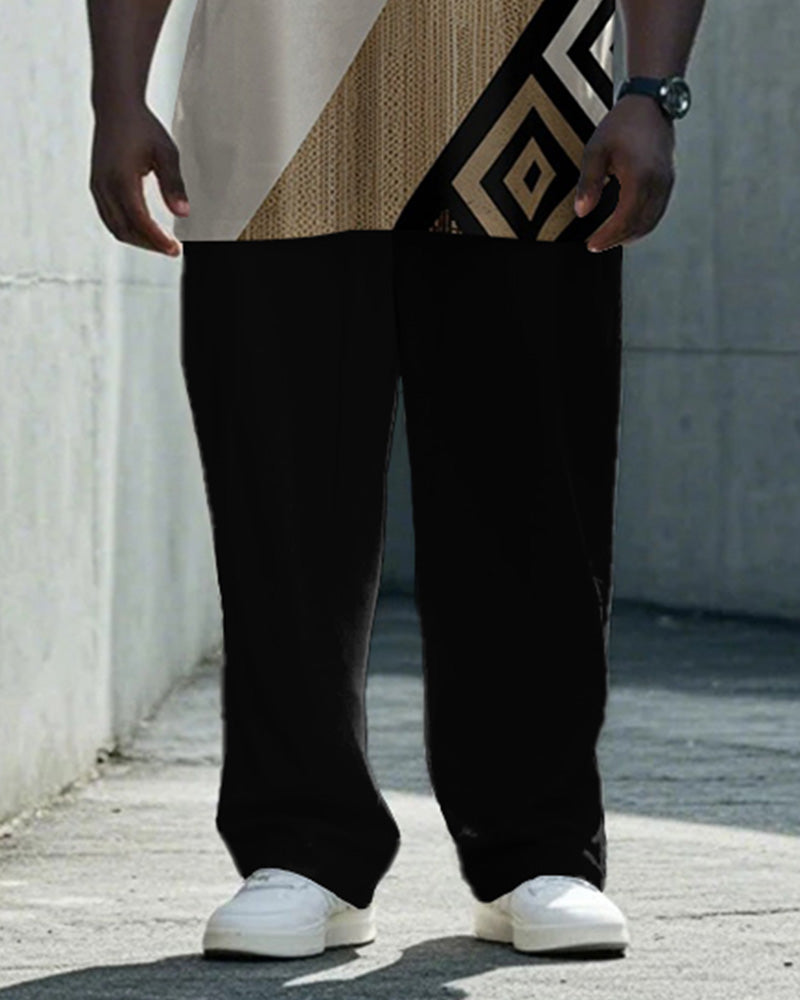 Big & Tall Black Geometric Graphic T-Shirt Pants Set for big men view 3