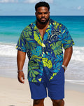 Big & Tall Blue Hawaiian T-Shirt Shorts Set for big men view 1