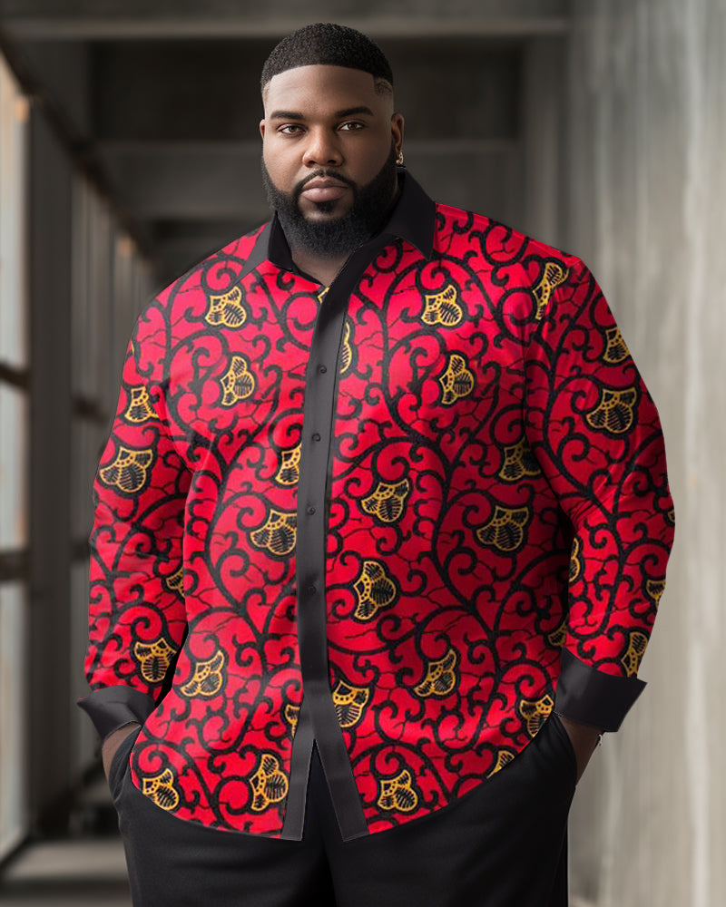 Big & Tall Black Red Streetwear Long Sleeve Shirt for big men