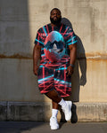 Big & Tall White Graffiti T-Shirt Shorts Set for big men view 1