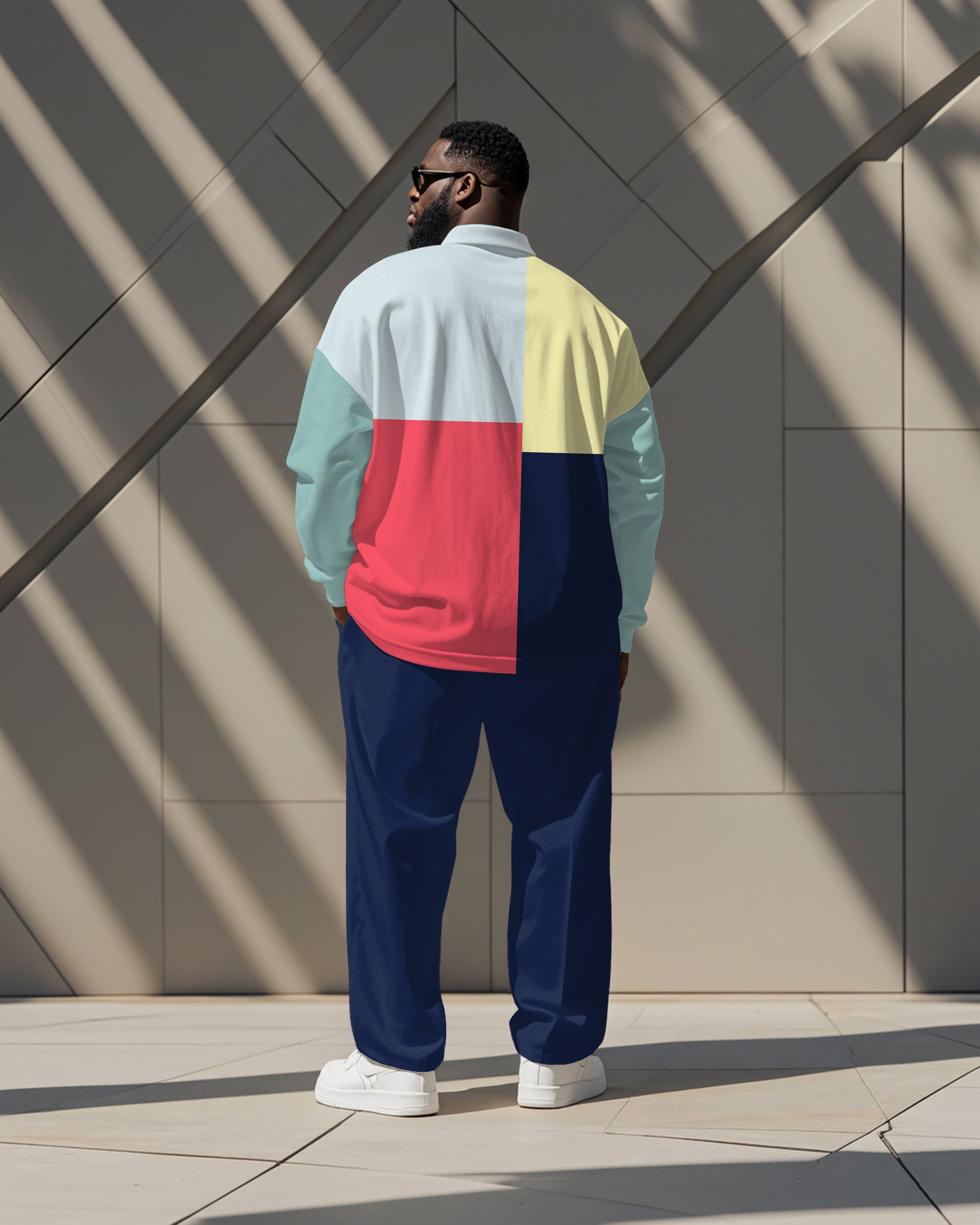 Big & Tall Colorblock Graphic Polo Pants Set for big men view 4