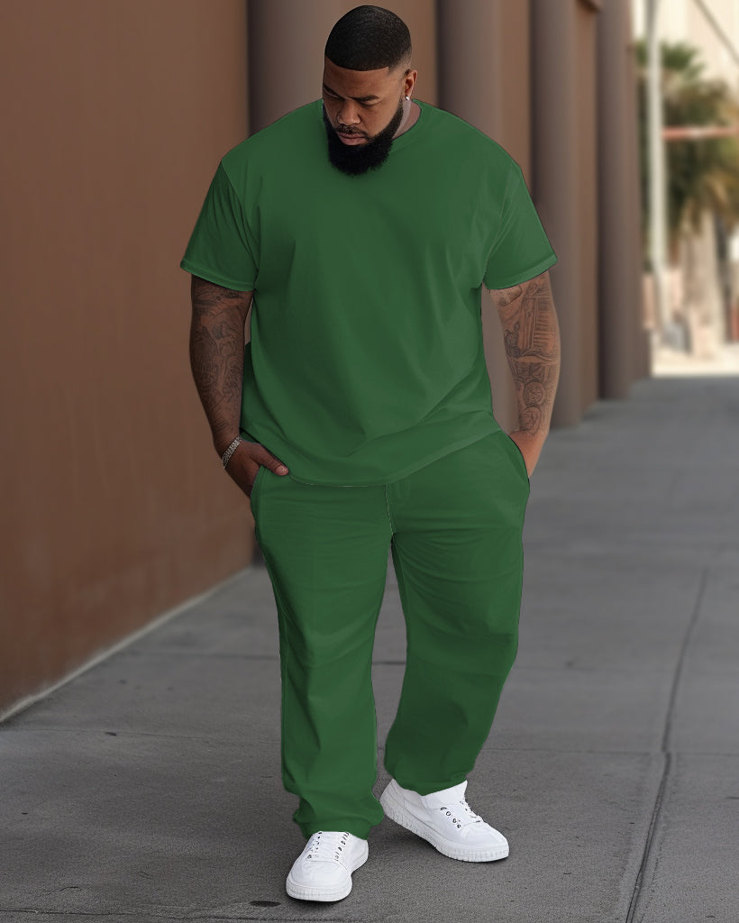 Big & Tall Solid Color T-Shirt Pants Set for big men view 3