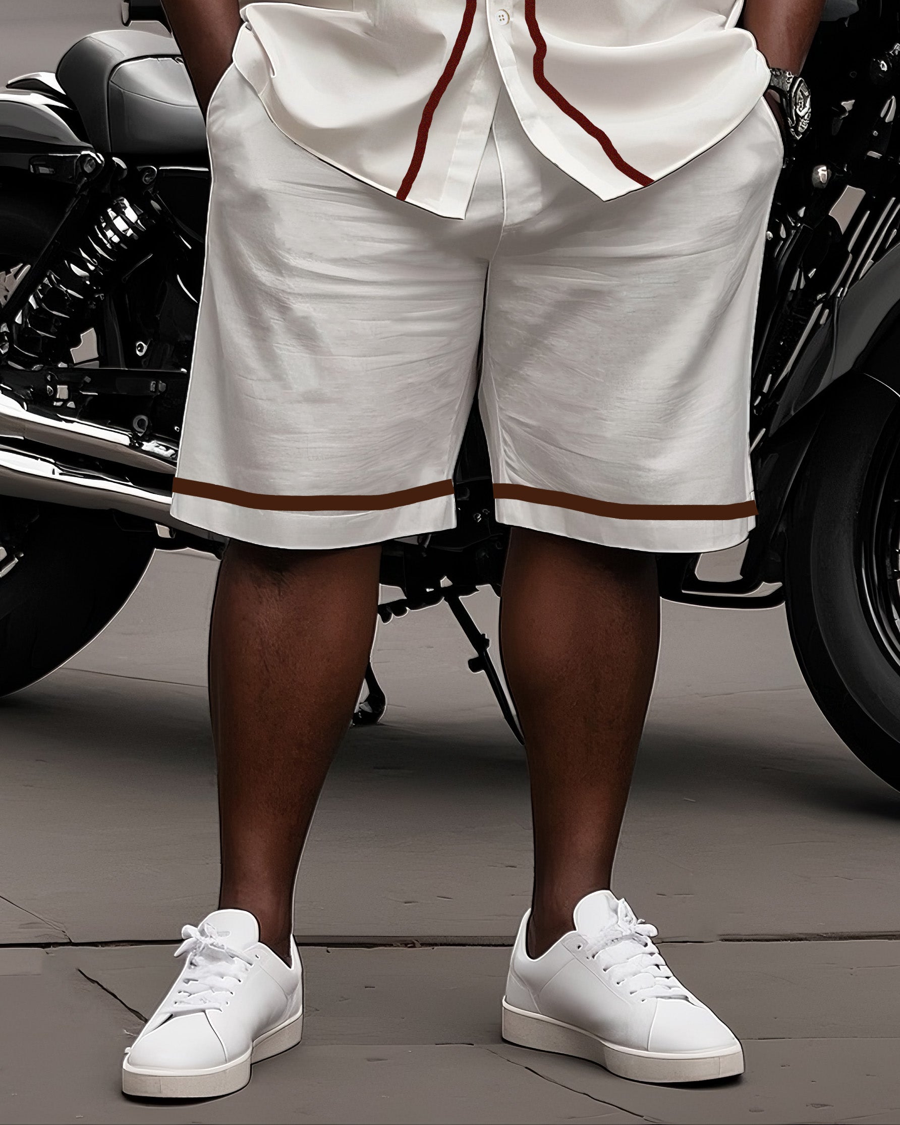 Big & Tall White Graphic T-Shirt Shorts Set for big men view 3