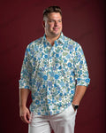 Big & Tall Blue Floral Long Sleeve Shirt for big men view 1
