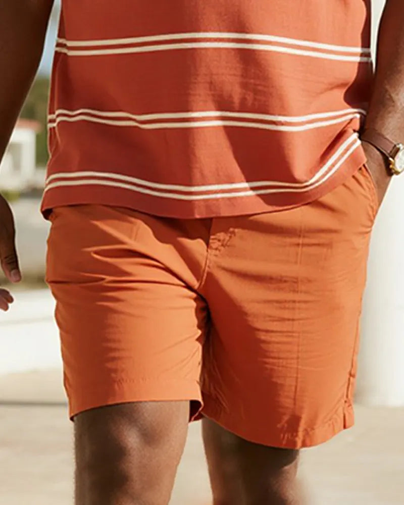 Big & Tall Orange Striped Graphic Polo Shorts Set for big men view 3