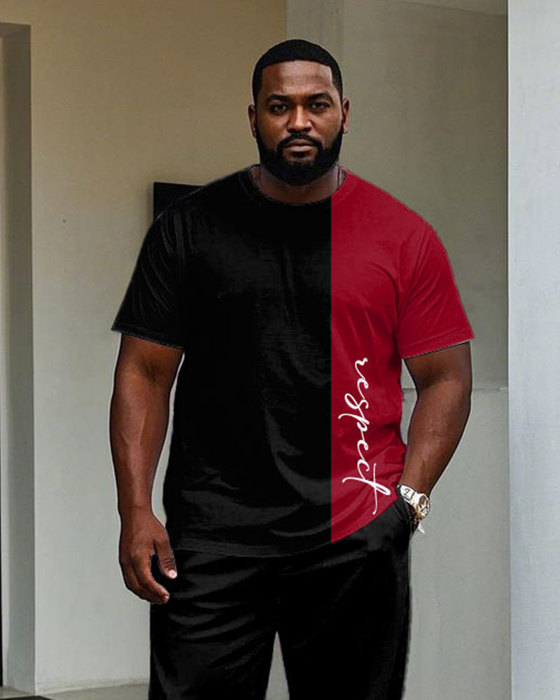 Big & Tall Black Colorblock T-Shirt Pants Set for big men view 2