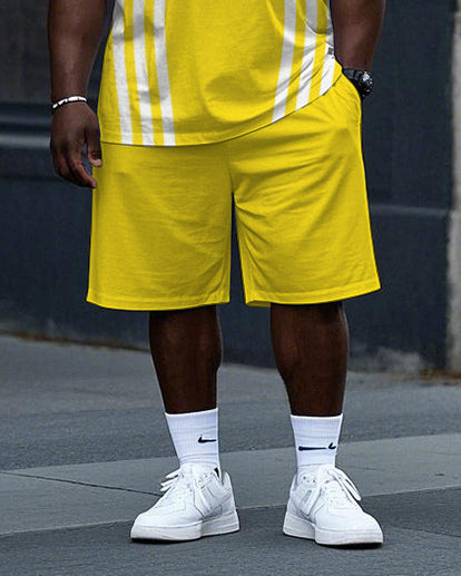 Big & Tall White Striped T-Shirt Shorts Set for big men view 3