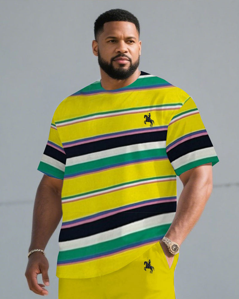 Big & Tall Striped T-Shirt Shorts Set for big men view 2