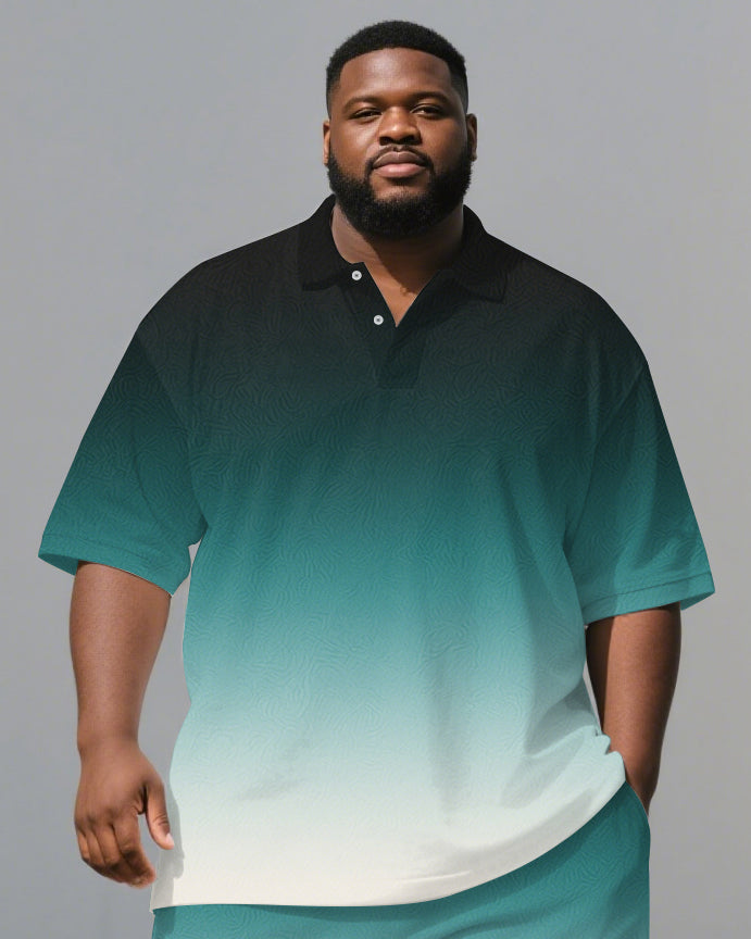 Big & Tall Green Gradient Polo Shorts Set for big men view 2