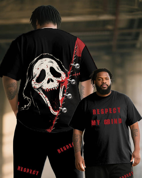 Big & Tall Graphic Graffiti Skull T-Shirt Pants Set for big men view 2