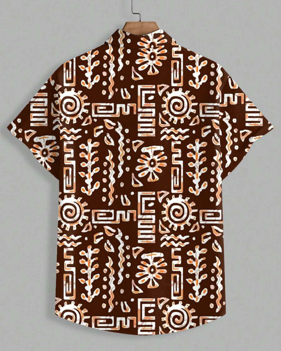 Big & Tall Brown Hawaiian Graphic Short Sleeve Shirt for big men view 3