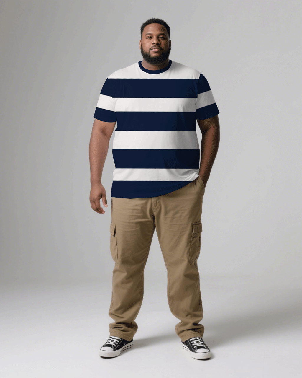 Big & Tall Blue Striped T-Shirt Pants Set for big men view 2