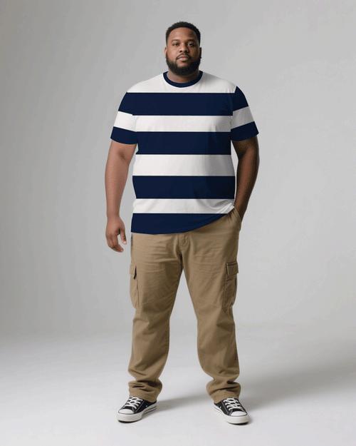 Big & Tall Blue Striped T-Shirt Pants Set for big men view 2