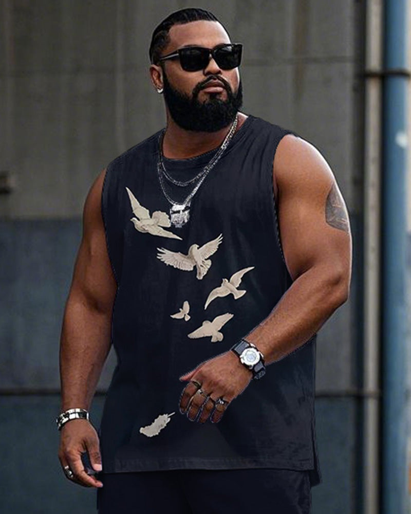 Big & Tall Blue Graphic Streetwear Vest Pants Set for big men view 2