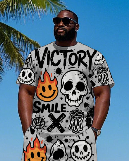 Big & Tall Graphic Streetwear T-Shirt Shorts Set for big men view 2