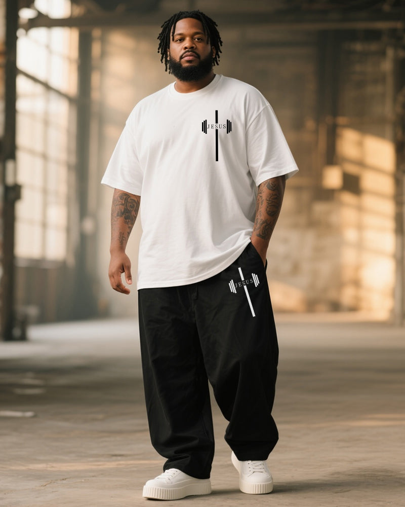 Big & Tall Striped T-Shirt Pants Set for big men view 4