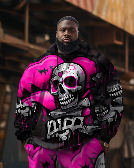 Big & Tall Pink Skull Hoodie Sweatpants Set for big men view 2