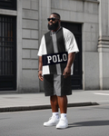 Big & Tall Black White Colorblock T-Shirt Shorts Set for big men view 1