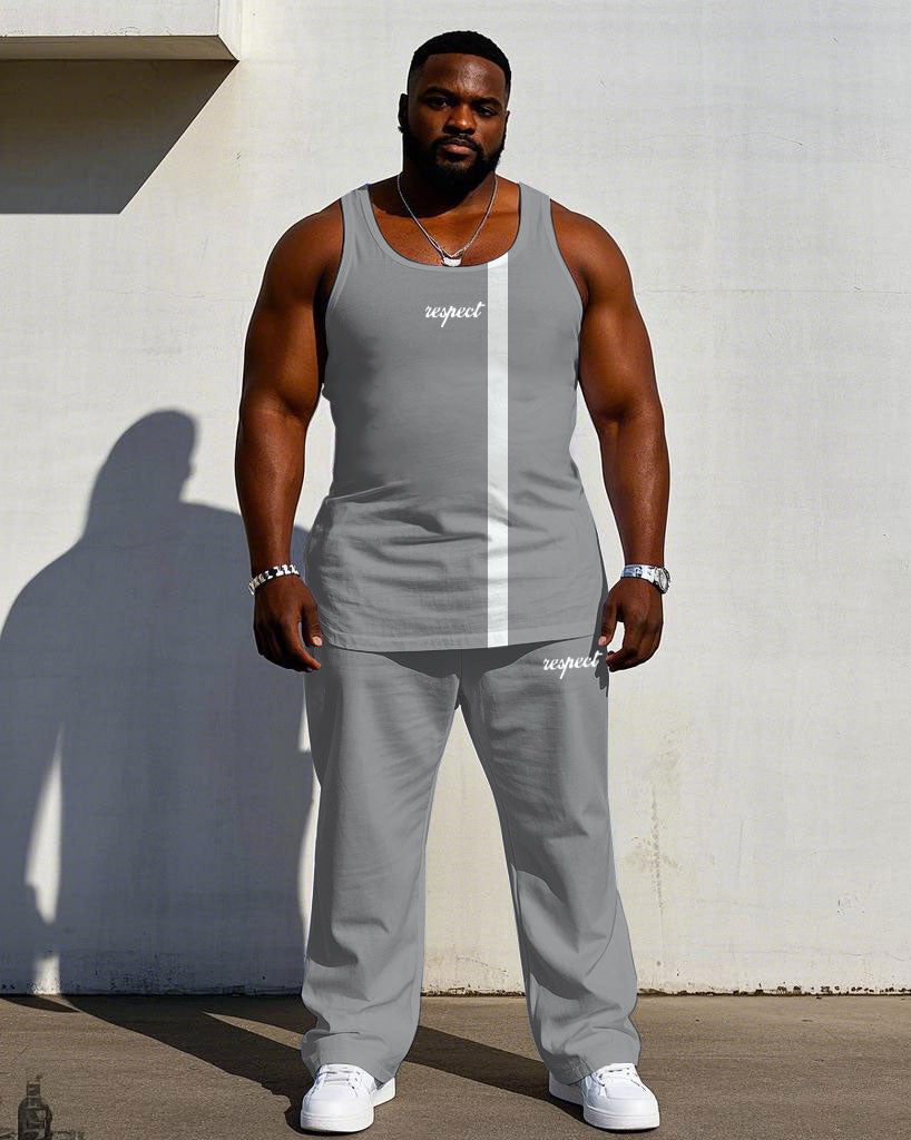 Big & Tall Gray Hawaiian Colorblock Vest Pants Set for big men view 1