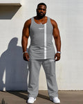Big & Tall Gray Hawaiian Colorblock Vest Pants Set for big men view 1