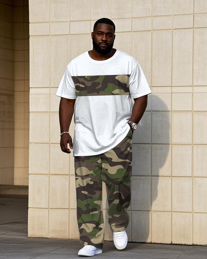 Big & Tall Camouflage T-Shirt Pants Set for big men view 1