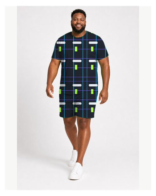 Big & Tall Night Grid Digital Print T-Shirt and Shorts Set Set