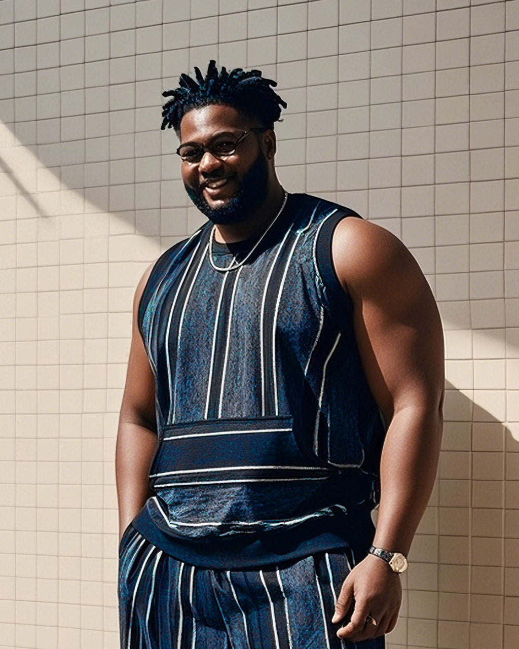 Big & Tall Striped Patchwork Vest Pants Set for big men view 6